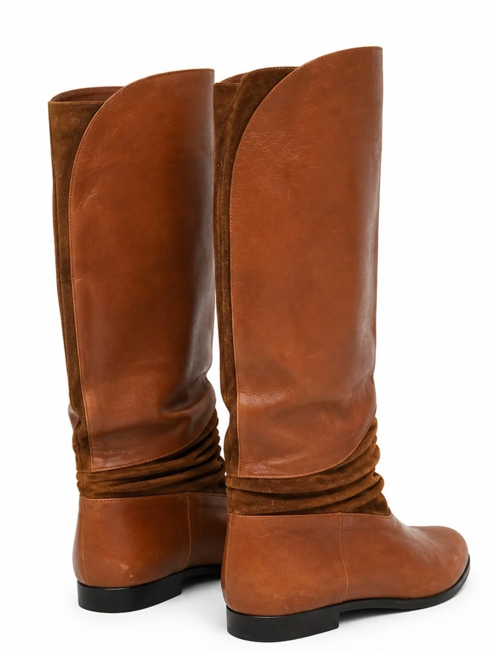 Vintage 80s Jaqueline Ferrar brown camel tone leather and suede boots. 10